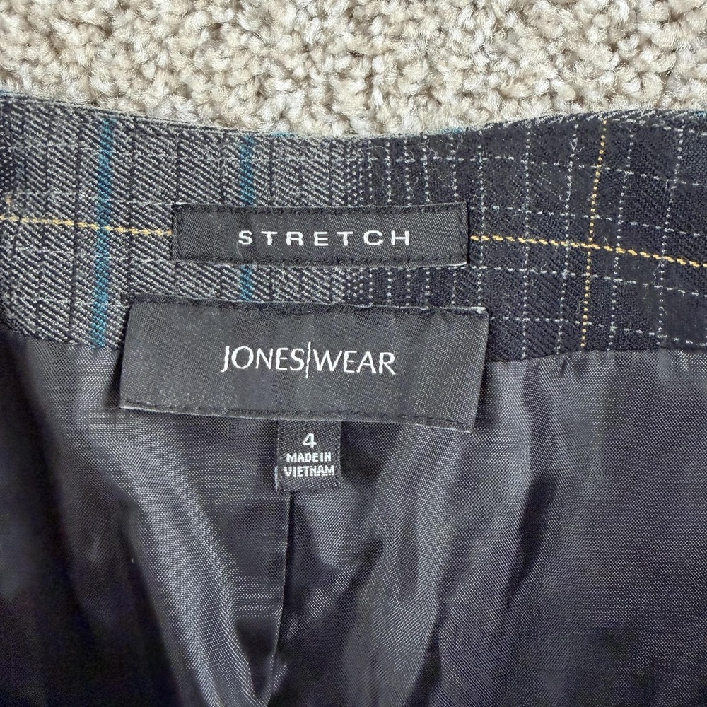 Jones Wear Skirt Womens 4 Gray Plaid Tweed A-Line Midi Lined Stretch Office - Picture 2 of 7